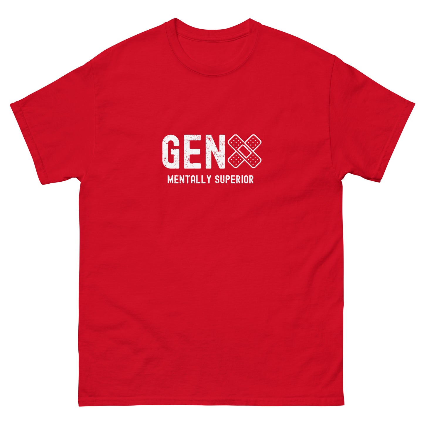 red Generation X statement clothing t-shirt saying "Mentally superior".