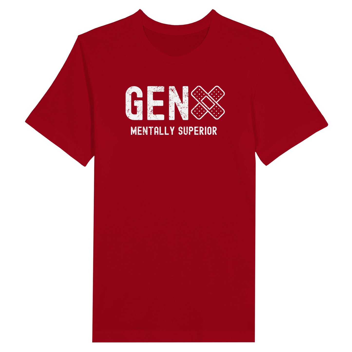 Red Gen X statement clothing T-shirt with the text "Mentally Superior".