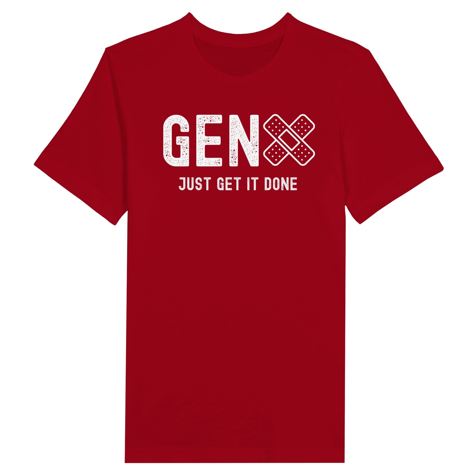 Red Gen X statement clothing T-shirt with the text "Just Get It Done".