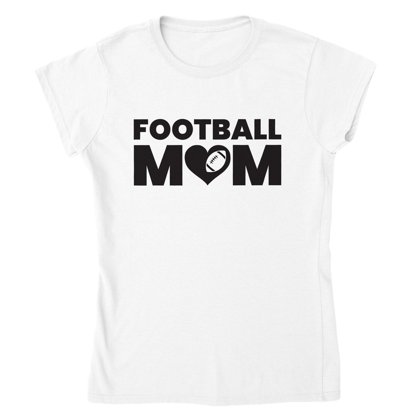 white Football Mom Pride T-shirt from Yebber, featuring bold text with a football icon inside the letter O – statement clothing for dedicated sports moms.