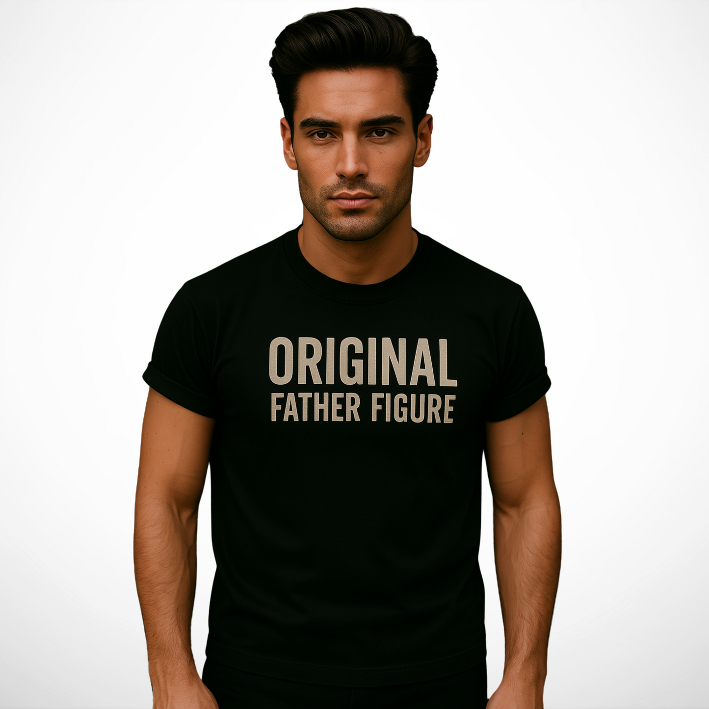 Original Father Figure T-shirt – Statement Clothing for Men Who Lead (Beige on Black Edition)