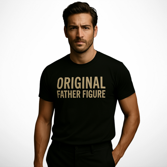 Original Father Figure T-shirt – Statement Clothing for Men Who Lead (Beige on Black Edition)