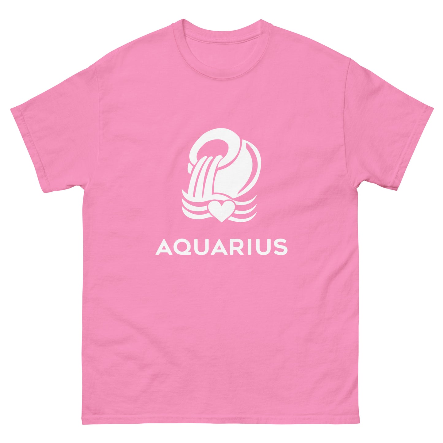 azalea Aquarius Zodiac Sign T-shirt from Yebber, featuring a minimalist Aquarius glyph with a heart – perfect statement clothing for astrology lovers.