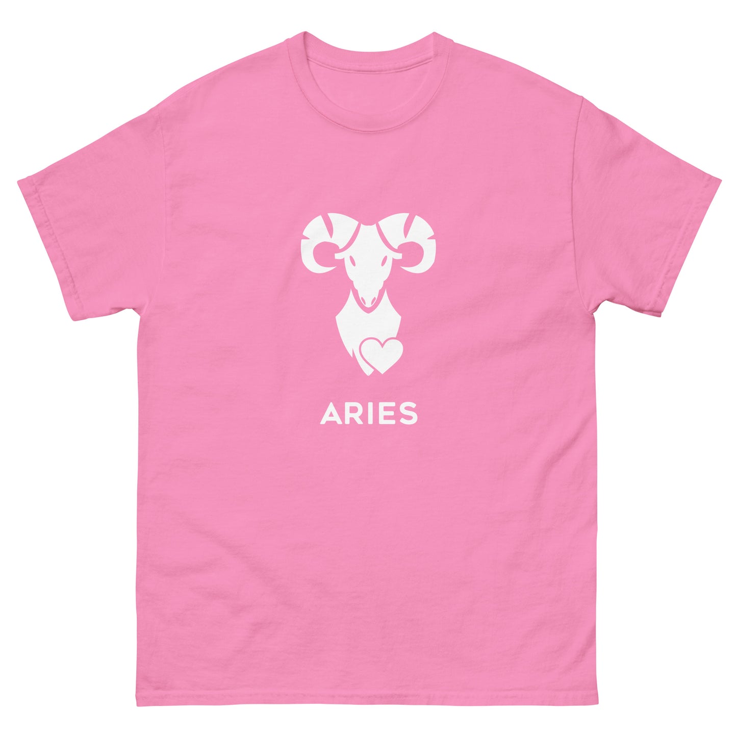 azalea Aries Zodiac Sign T-shirt from Yebber, featuring a minimalist ram symbol with a heart – statement clothing for astrology enthusiasts.