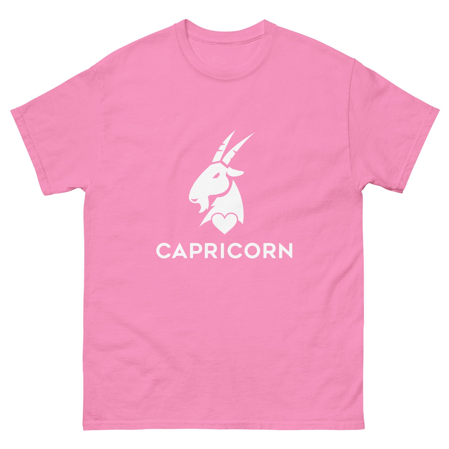 azalea Capricorn Zodiac Sign T-shirt from Yebber, featuring a minimalist goat symbol with a heart – statement clothing for astrology enthusiasts.