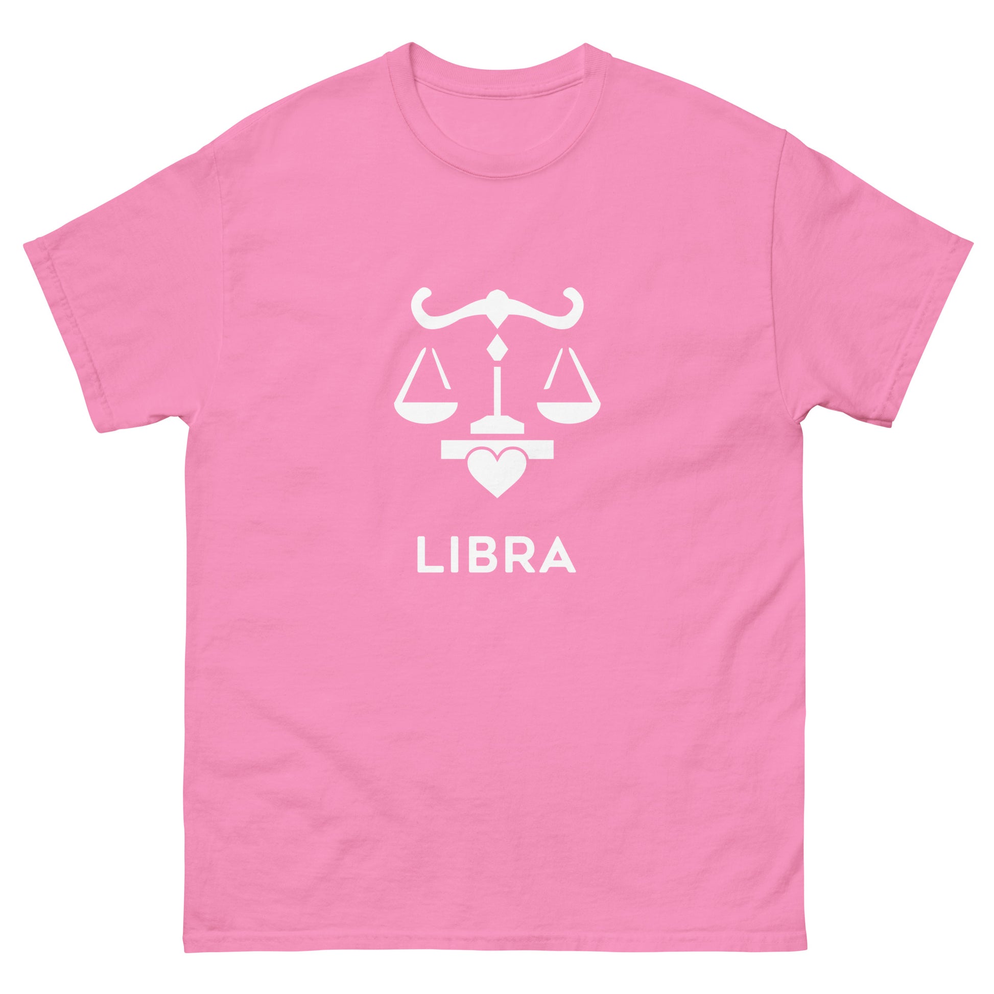 azalea Libra Zodiac Sign T-shirt from Yebber, featuring a minimalist scales symbol with a heart – statement clothing for astrology enthusiasts.