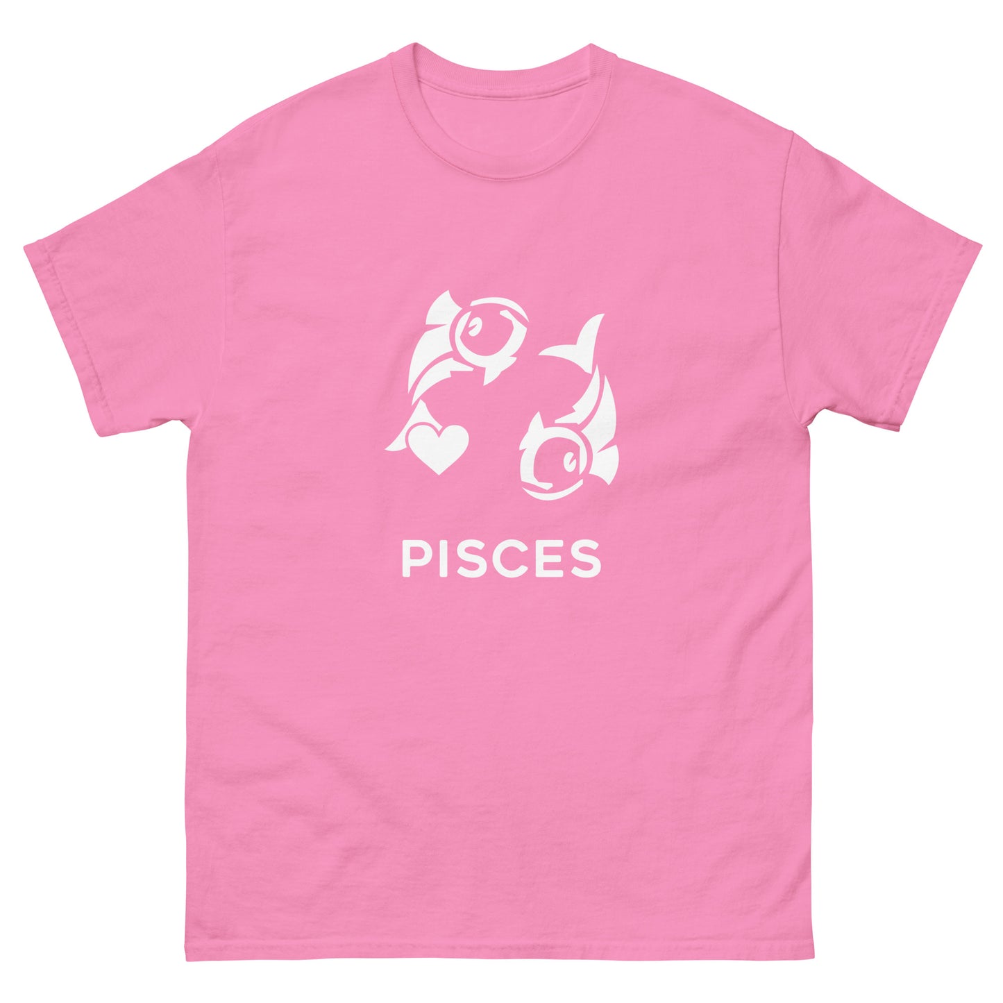 azalea Pisces Zodiac Sign T-shirt from Yebber, featuring a minimalist fish symbol with a heart – statement clothing for astrology enthusiasts.