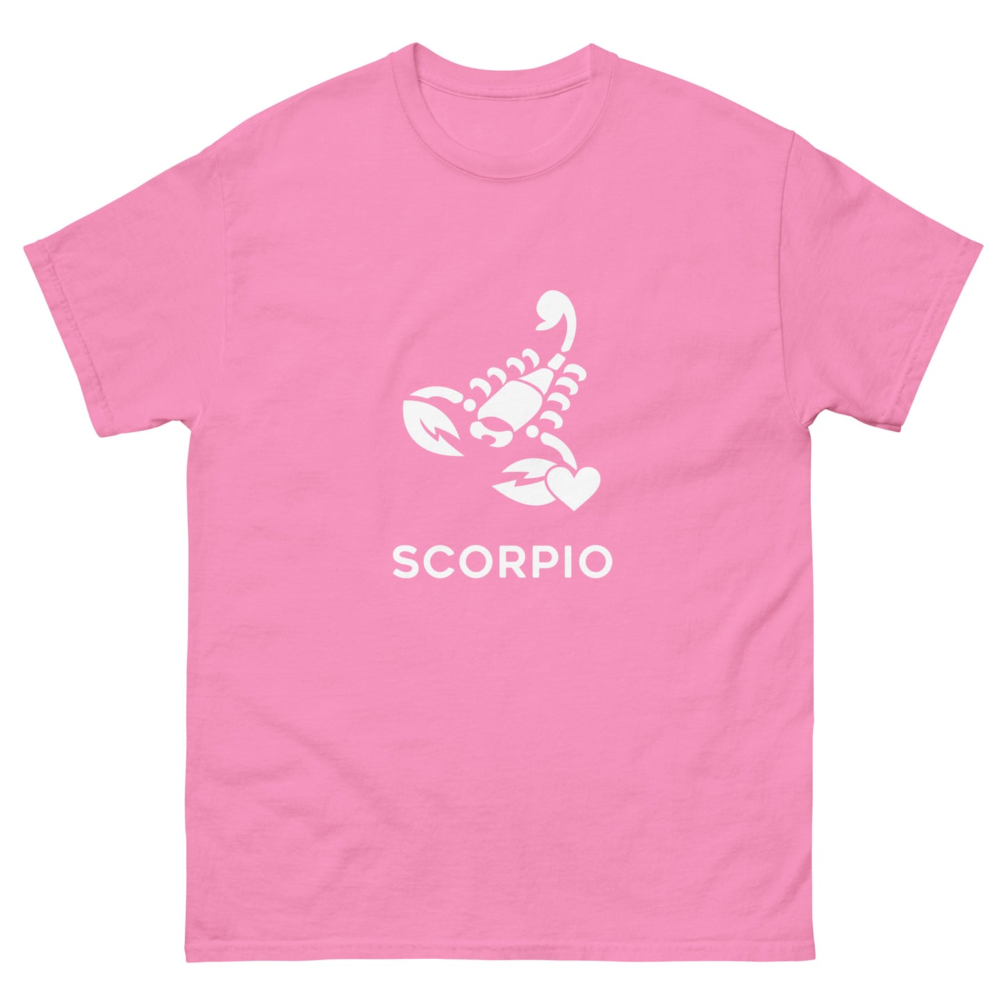 azalea Scorpio Zodiac Sign T-shirt from Yebber, featuring a minimalist scorpion symbol with a heart – statement clothing for astrology enthusiasts.