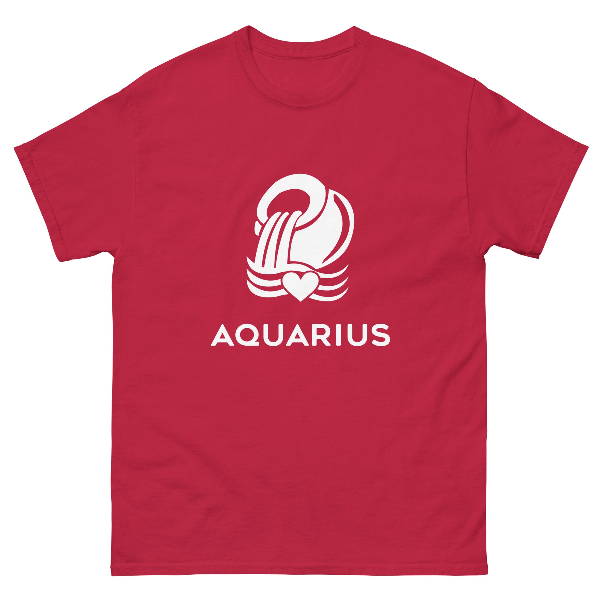 cardinal Aquarius Zodiac Sign T-shirt from Yebber, featuring a minimalist Aquarius glyph with a heart – perfect statement clothing for astrology lovers.