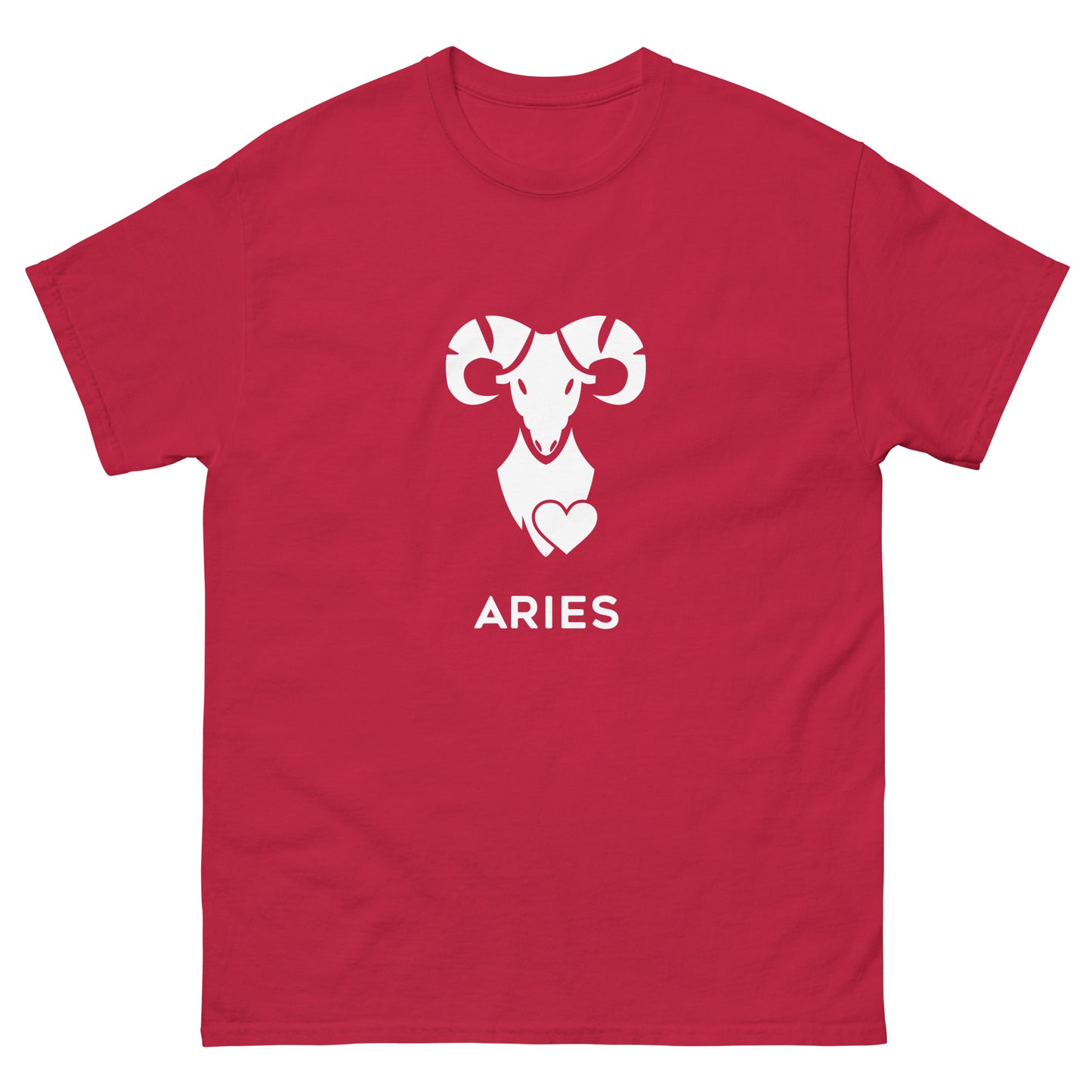 cardinal Aries Zodiac Sign T-shirt from Yebber, featuring a minimalist ram symbol with a heart – statement clothing for astrology enthusiasts.