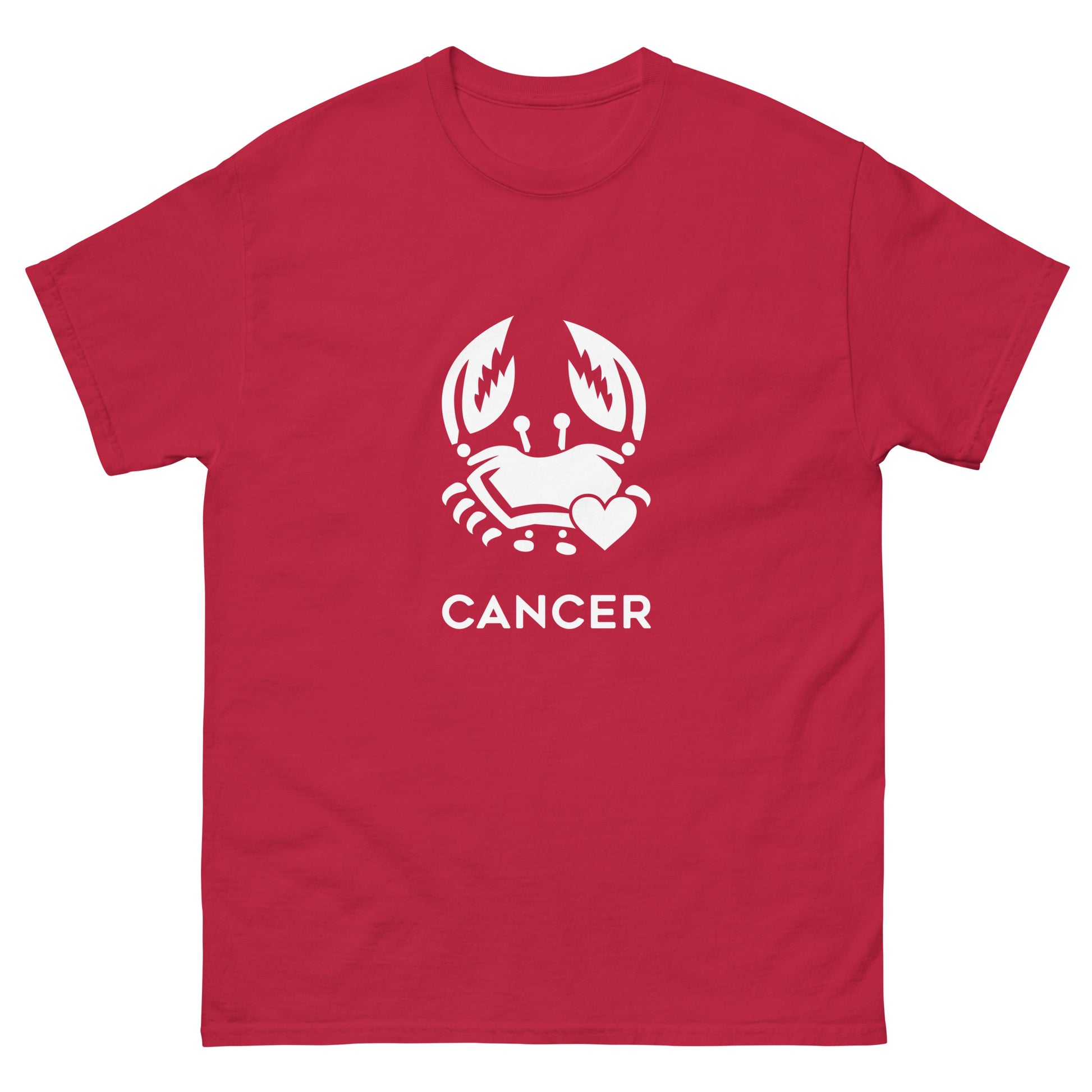 cardinal Cancer Zodiac Sign T-shirt from Yebber, featuring a minimalist crab symbol with a heart – statement clothing for astrology enthusiasts.