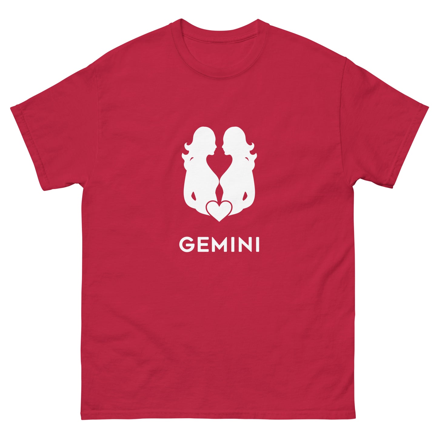 cardinal Gemini Zodiac Sign T-shirt from Yebber, featuring a minimalist twin symbol with a heart – statement clothing for astrology enthusiasts.