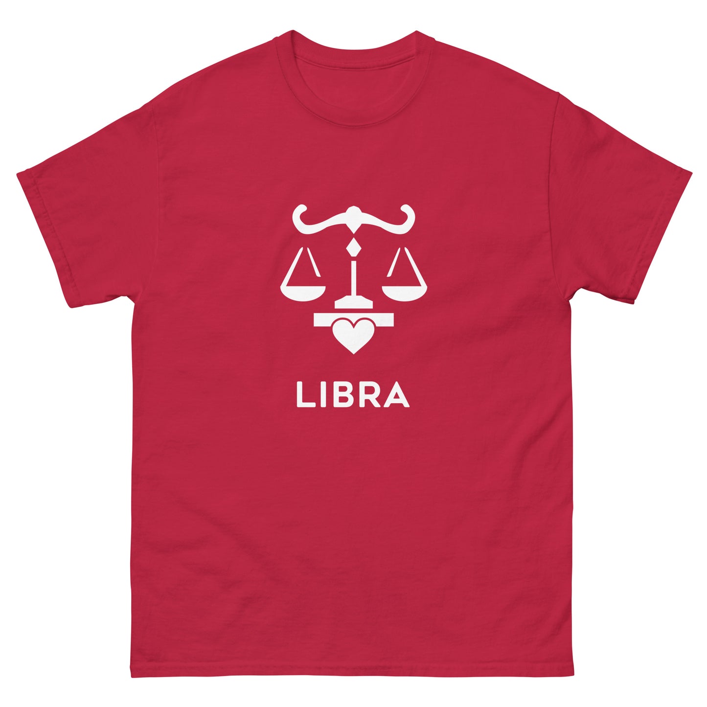 cardinal Libra Zodiac Sign T-shirt from Yebber, featuring a minimalist scales symbol with a heart – statement clothing for astrology enthusiasts.