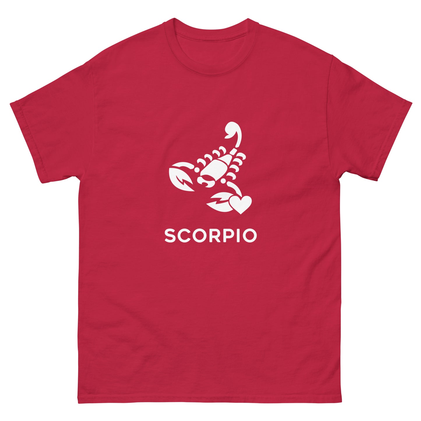 Cardinal Scorpio Zodiac Sign T-shirt from Yebber, featuring a minimalist scorpion symbol with a heart – statement clothing for astrology enthusiasts.