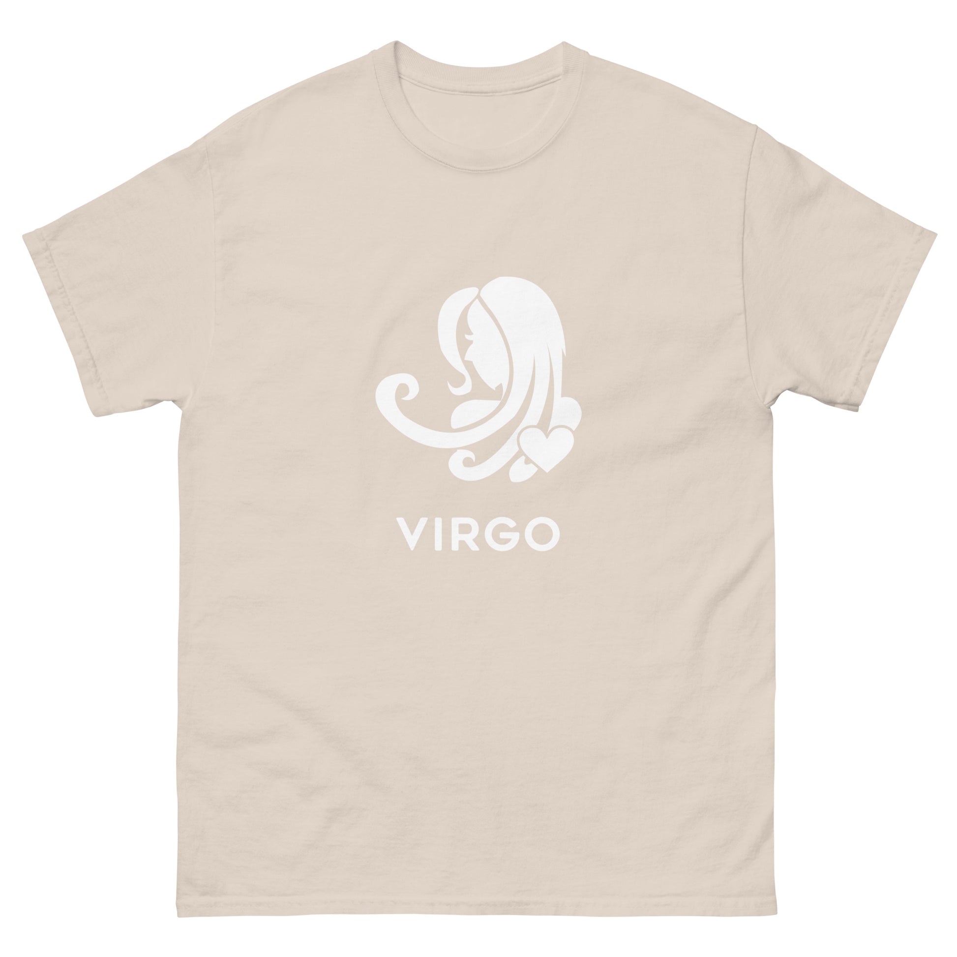 Natural Virgo Zodiac Sign T-shirt from Yebber, featuring a minimalist Virgo symbol with a heart – statement clothing for astrology enthusiasts.