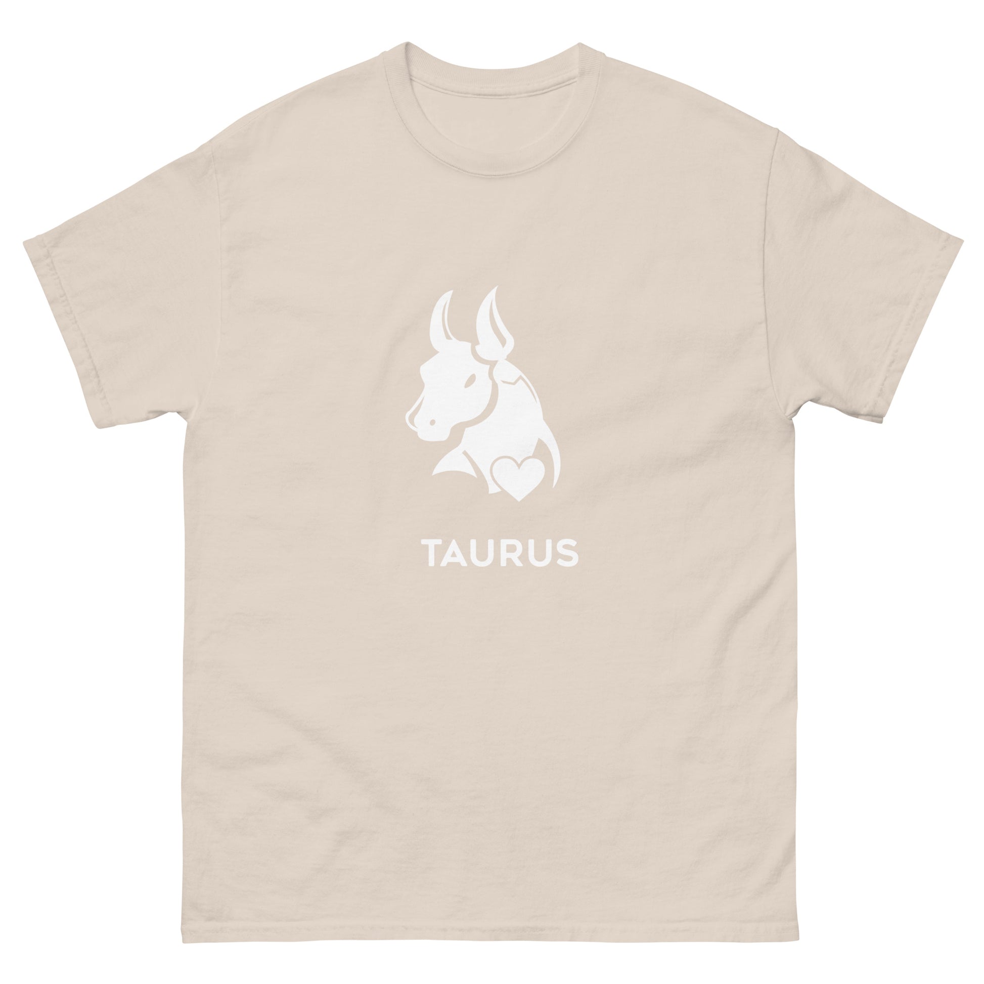 Natural Taurus Zodiac Sign T-shirt from Yebber, featuring a minimalist bull symbol in a heart – statement clothing for astrology enthusiasts.