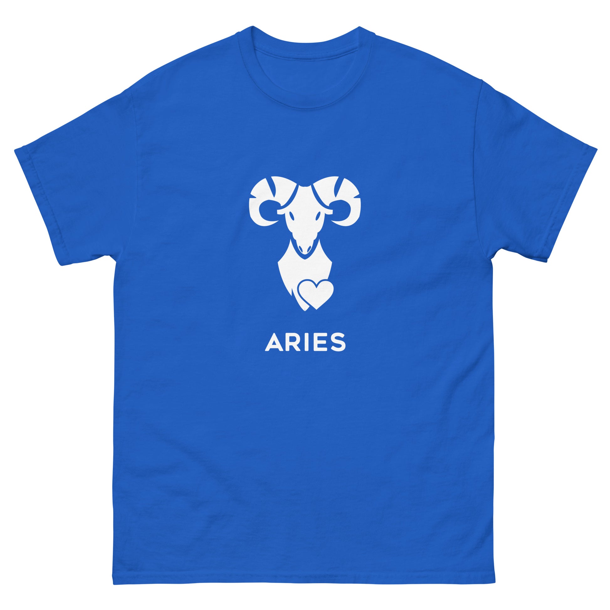 royal Aries Zodiac Sign T-shirt from Yebber, featuring a minimalist ram symbol with a heart – statement clothing for astrology enthusiasts.