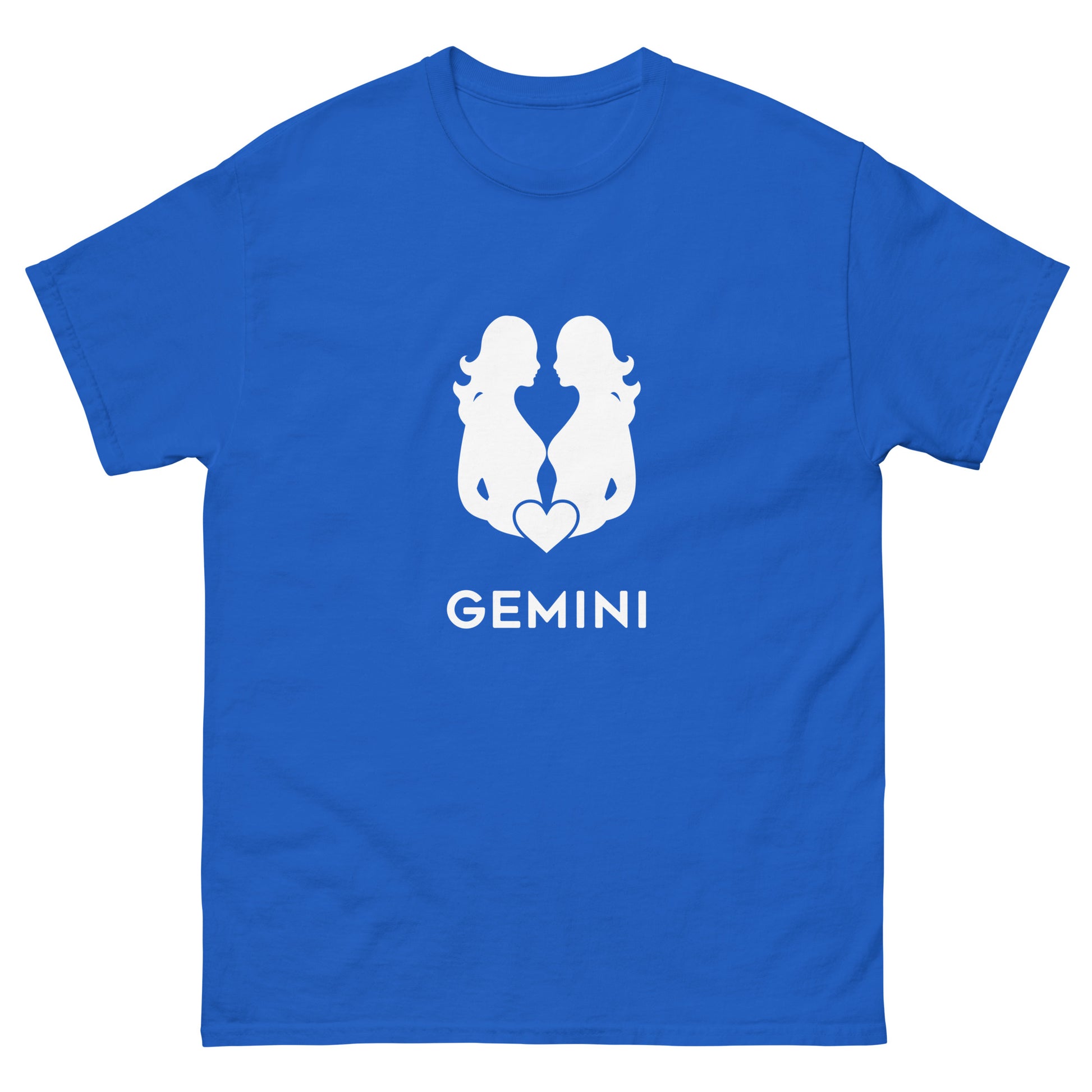 royal Gemini Zodiac Sign T-shirt from Yebber, featuring a minimalist twin symbol with a heart – statement clothing for astrology enthusiasts.