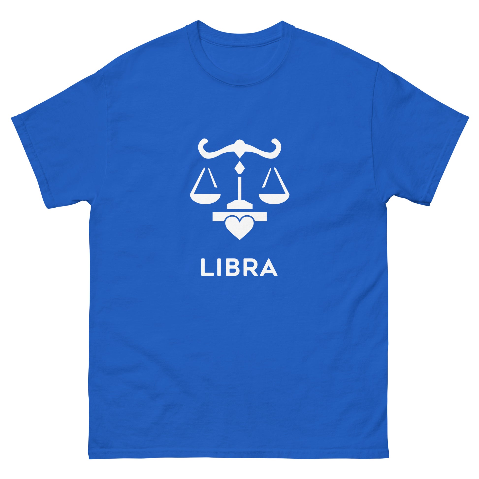 royal Libra Zodiac Sign T-shirt from Yebber, featuring a minimalist scales symbol with a heart – statement clothing for astrology enthusiasts.