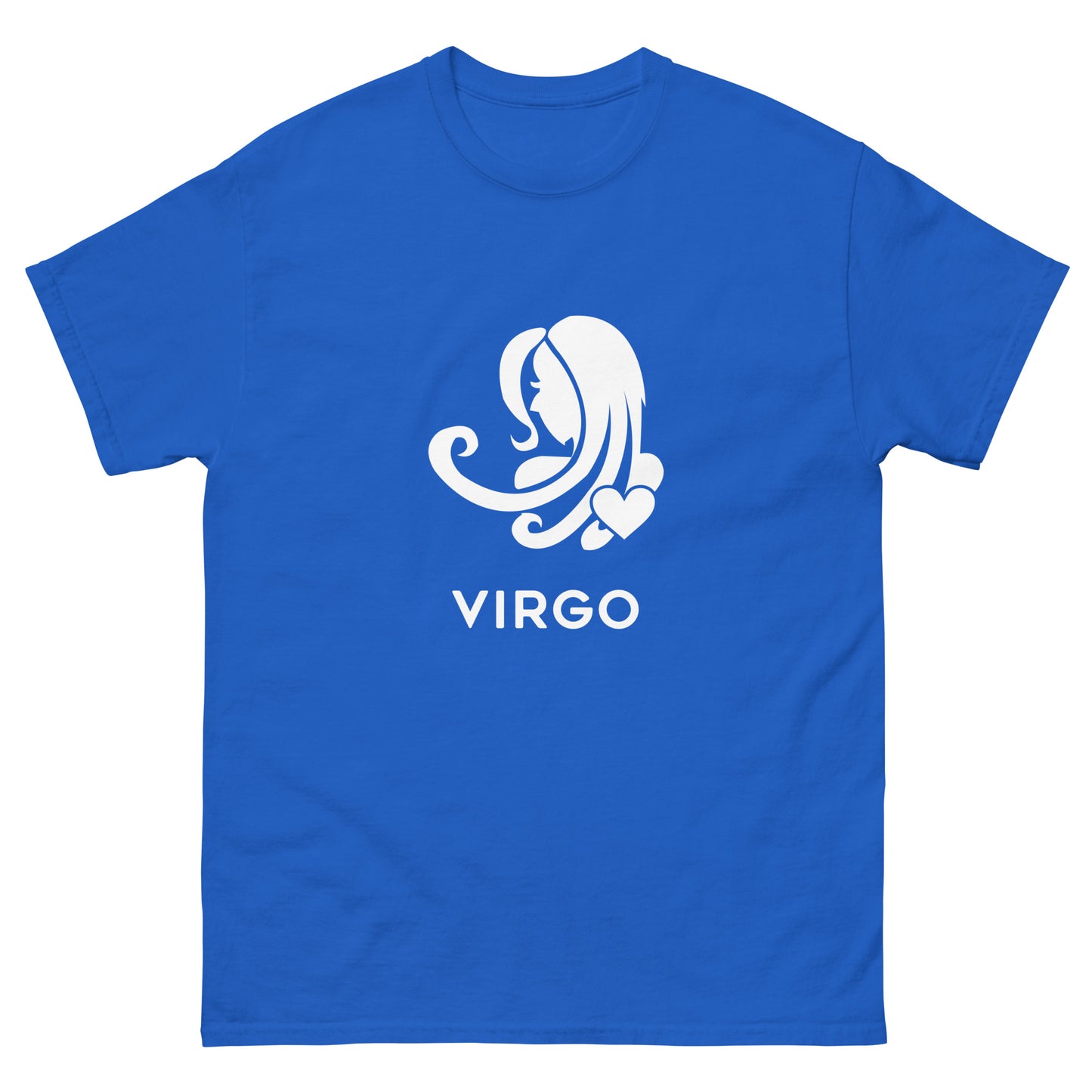 Royal Virgo Zodiac Sign T-shirt from Yebber, featuring a minimalist Virgo symbol with a heart – statement clothing for astrology enthusiasts.