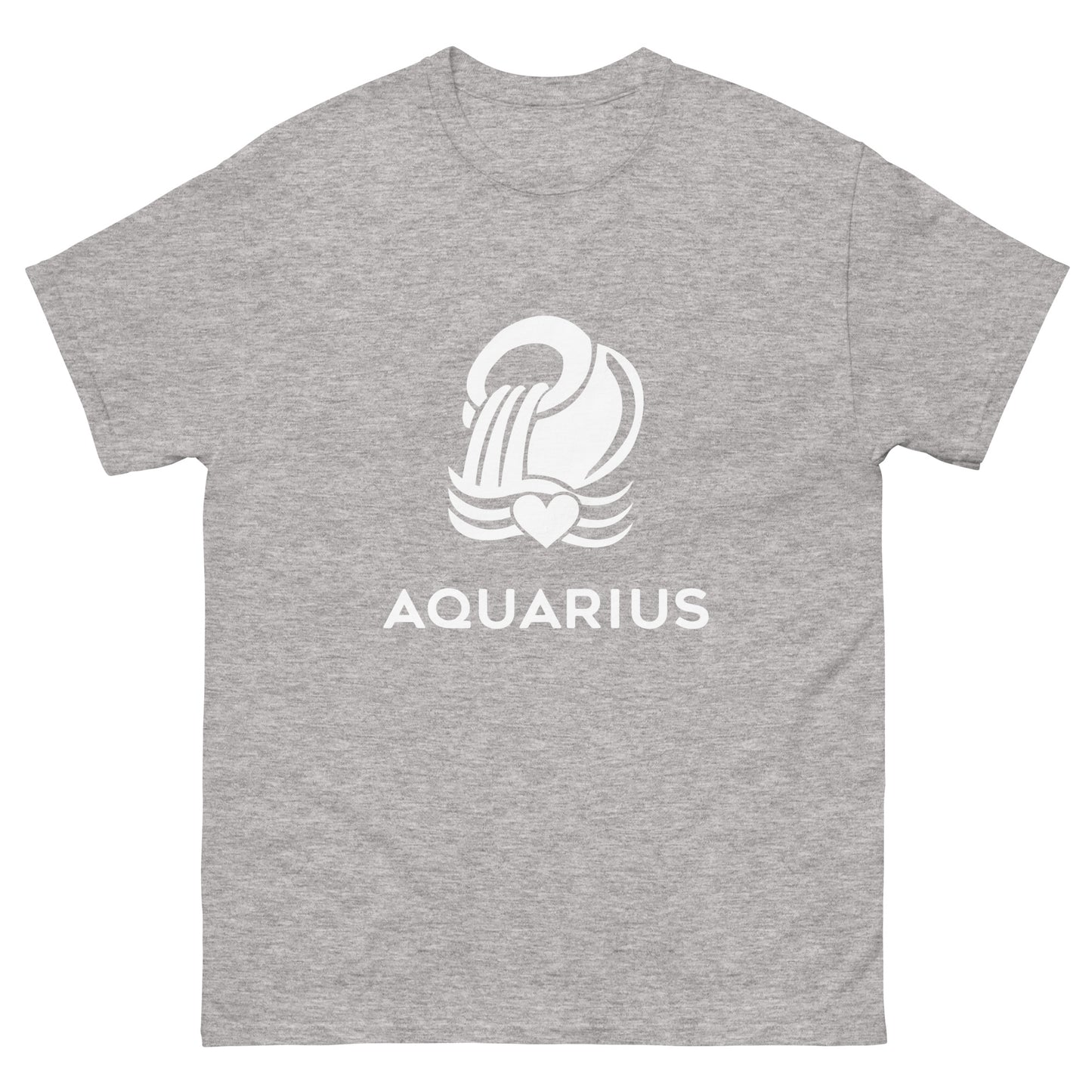 sport grey Aquarius Zodiac Sign T-shirt from Yebber, featuring a minimalist Aquarius glyph with a heart – perfect statement clothing for astrology lovers.