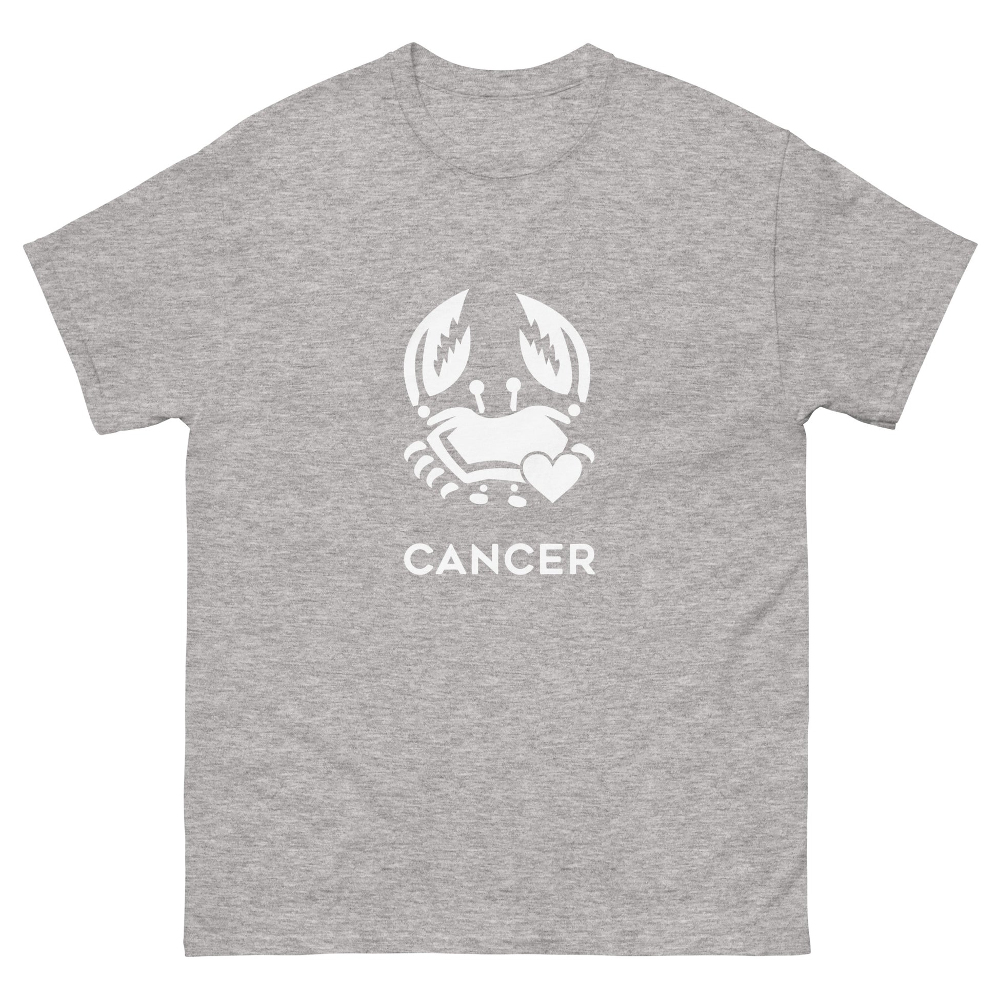 sport grey Cancer Zodiac Sign T-shirt from Yebber, featuring a minimalist crab symbol with a heart – statement clothing for astrology enthusiasts.