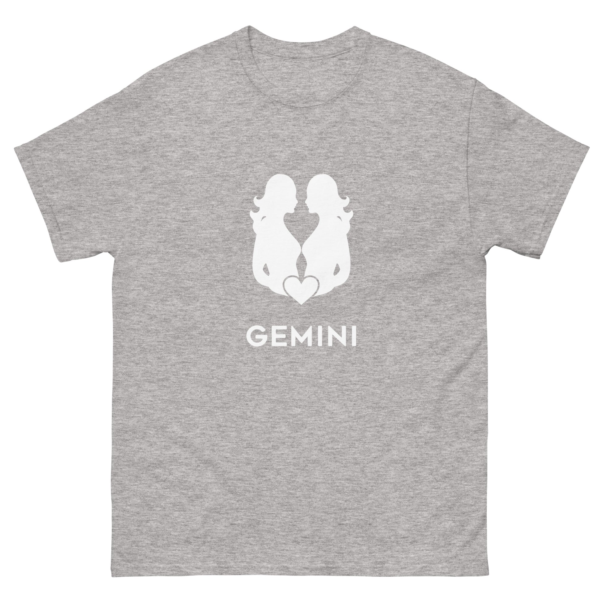 sport grey Gemini Zodiac Sign T-shirt from Yebber, featuring a minimalist twin symbol with a heart – statement clothing for astrology enthusiasts.