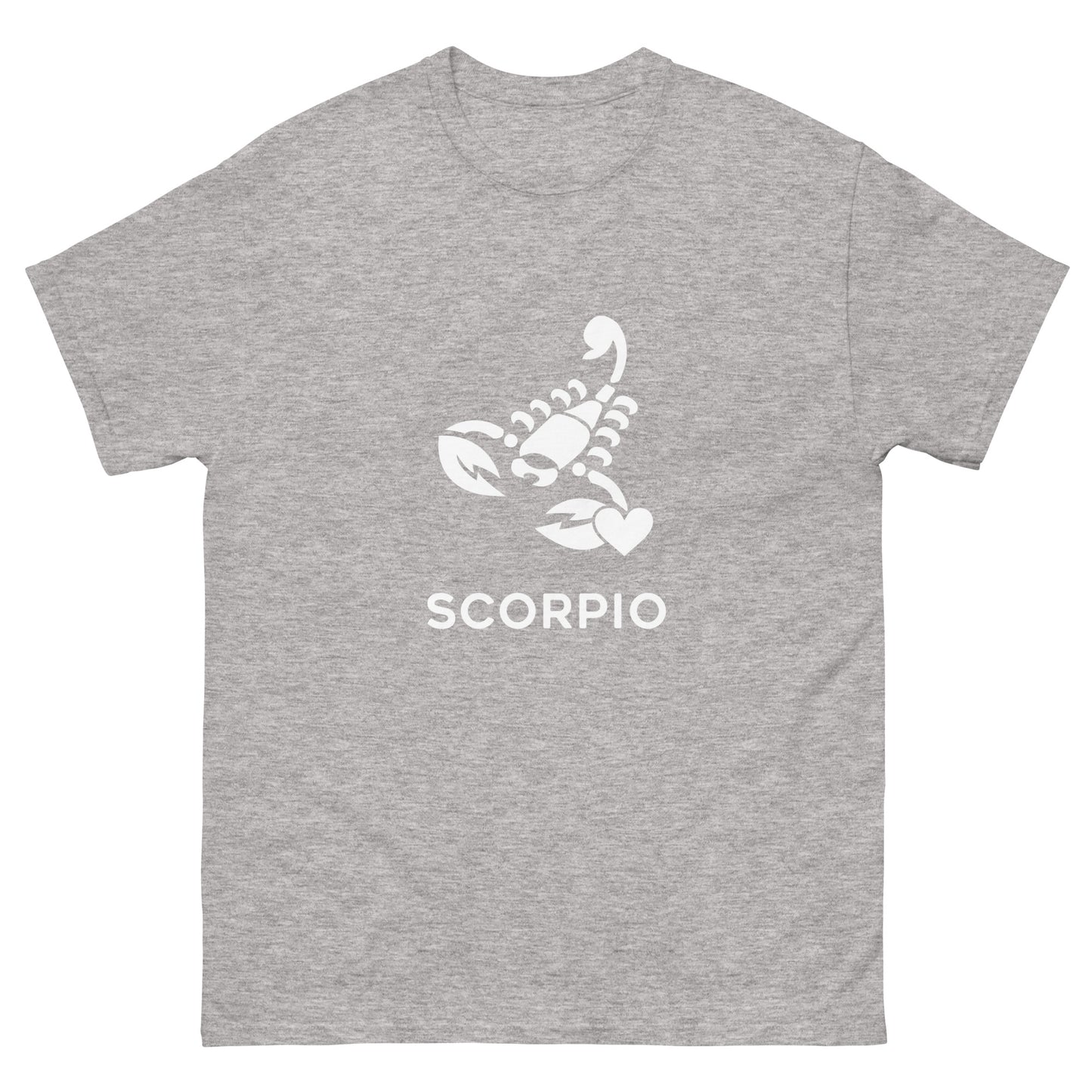 sport grey Scorpio Zodiac Sign T-shirt from Yebber, featuring a minimalist scorpion symbol with a heart – statement clothing for astrology enthusiasts.