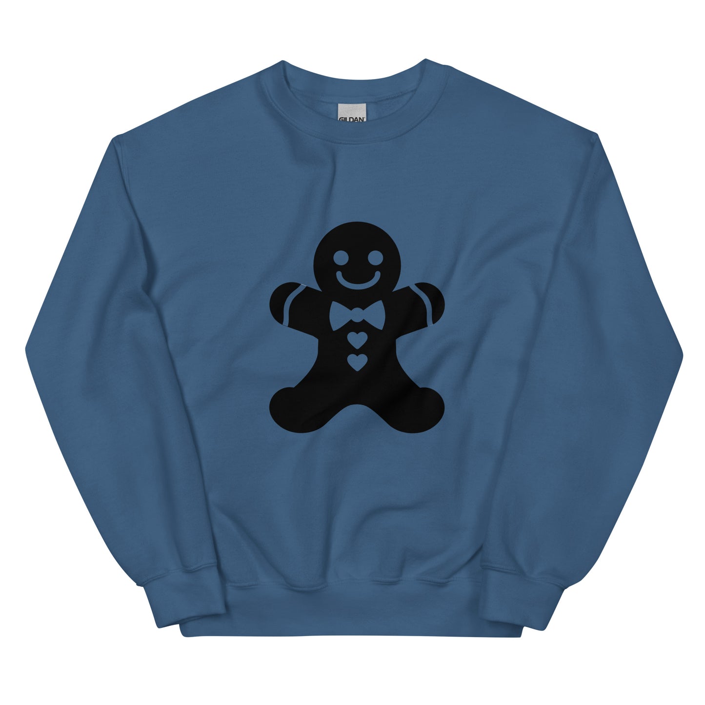 Indigo Blue Minimalistic Christmas statement clothing sweatshirt with a black gingerbread man design.