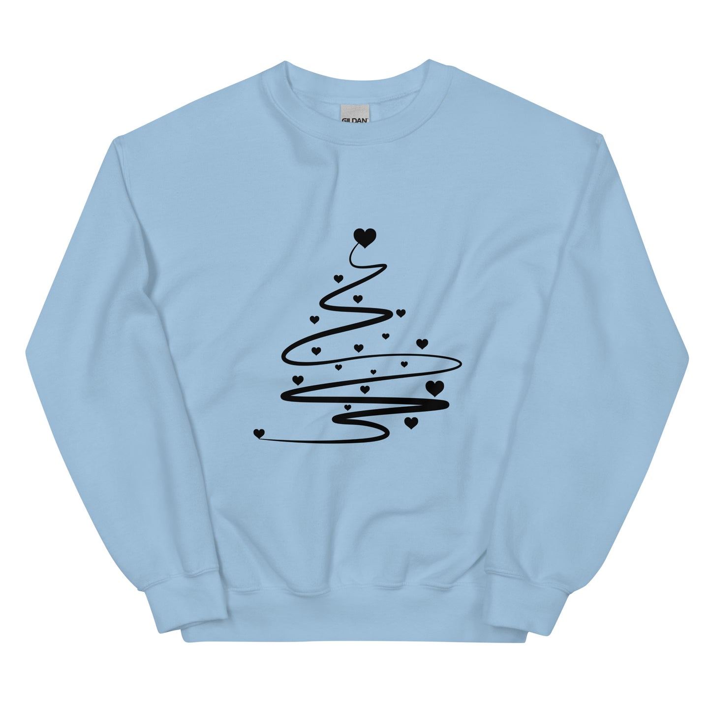 Light Blue Minimalistic Christmas statement clothing sweatshirt with a black abstract Christmas tree design.