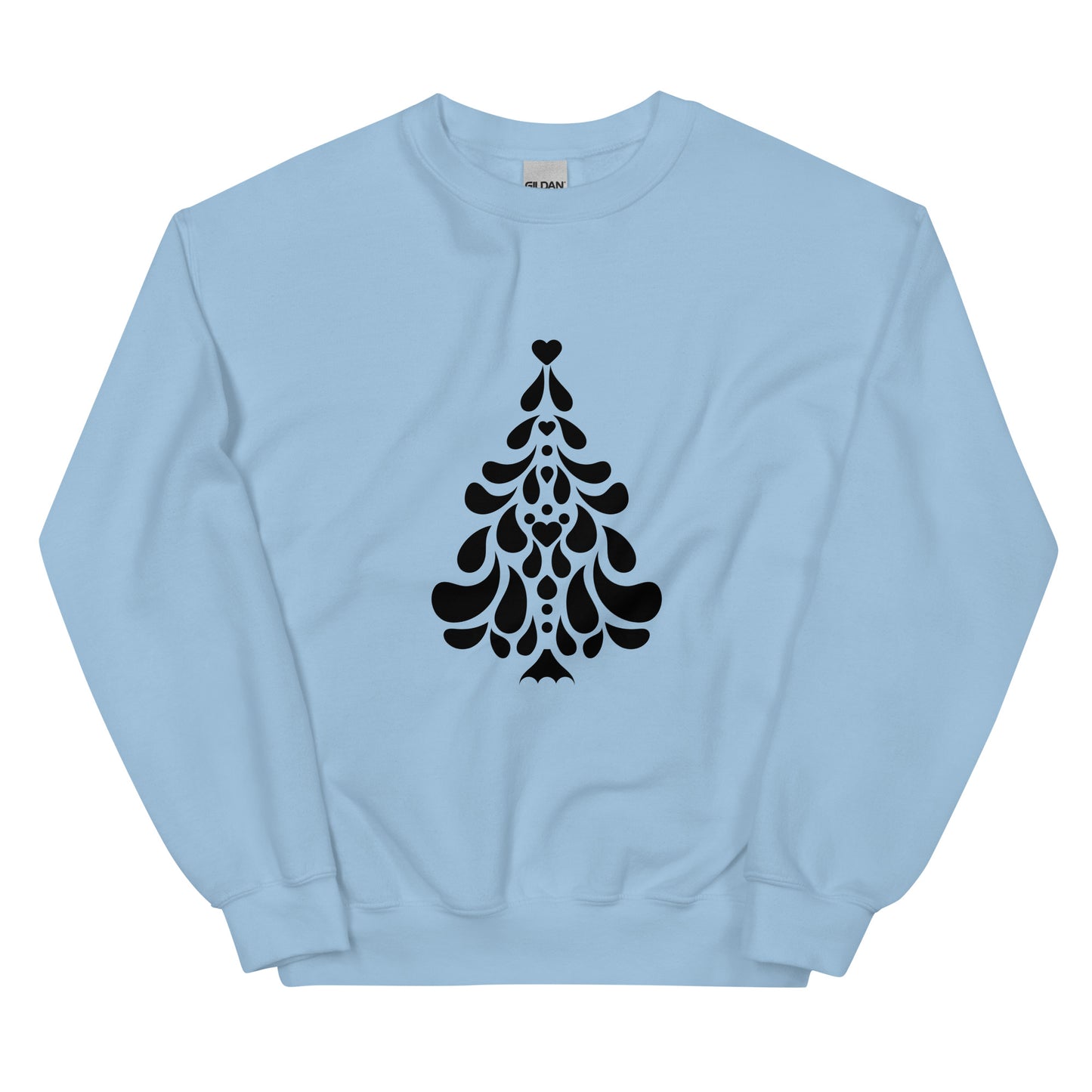 Light Blue Minimalistic Christmas statement clothing sweatshirt with a black minimalist Christmas tree design.