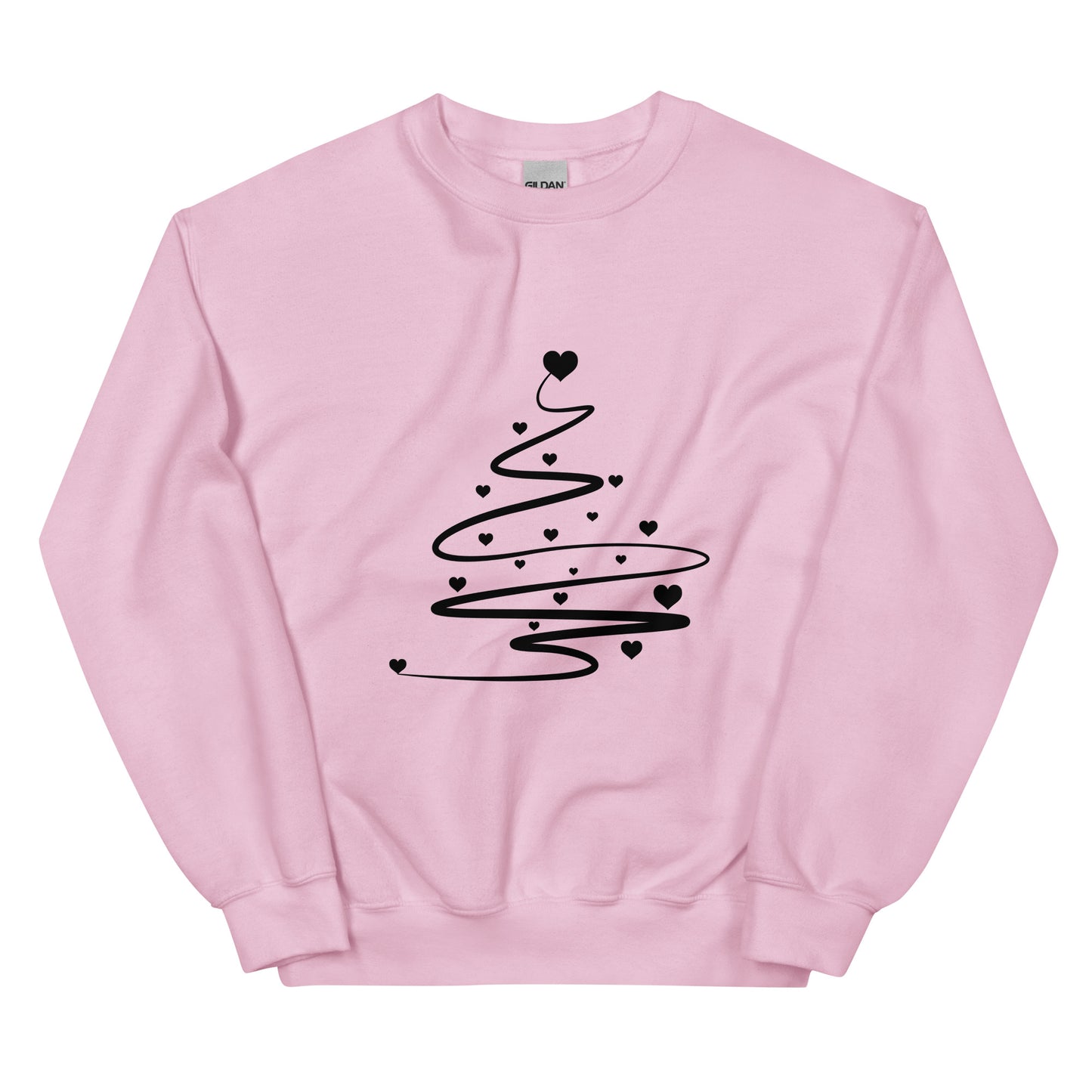 Light Pink Minimalistic Christmas statement clothing sweatshirt with a black abstract Christmas tree design.