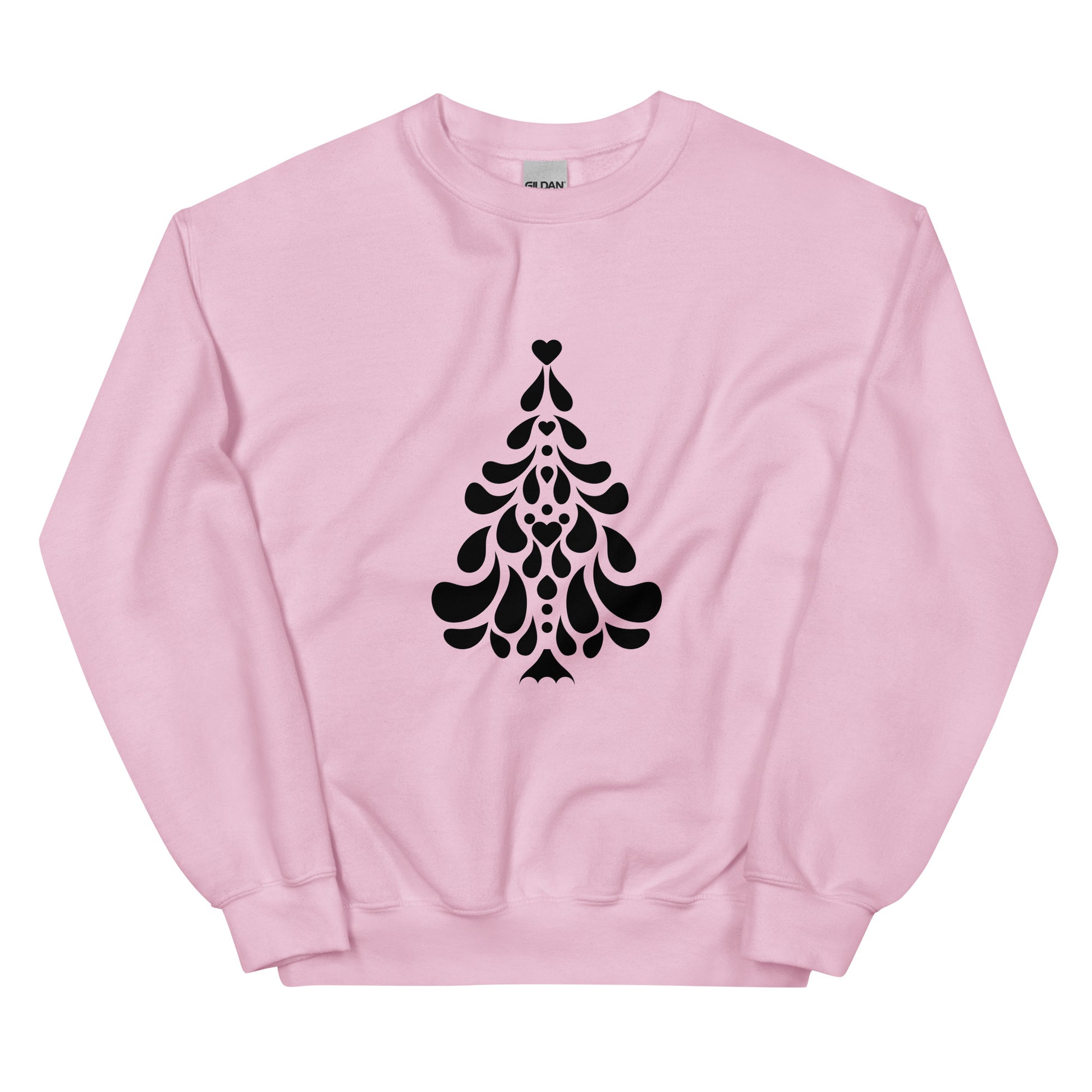 Light Pink Minimalistic Christmas statement clothing sweatshirt with a black minimalist Christmas tree design.