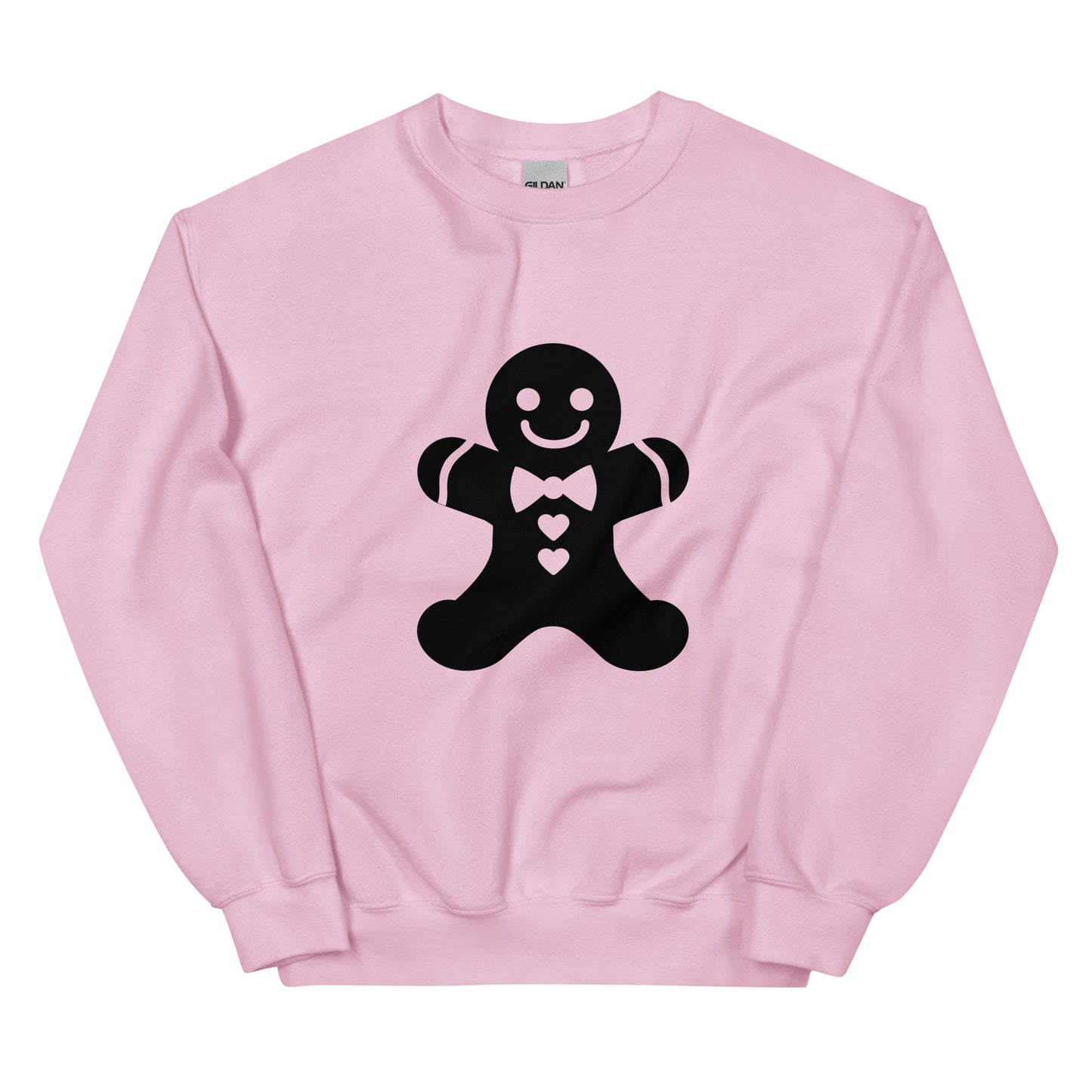  Light Pink Minimalistic Christmas statement clothing sweatshirt with a black gingerbread man design.