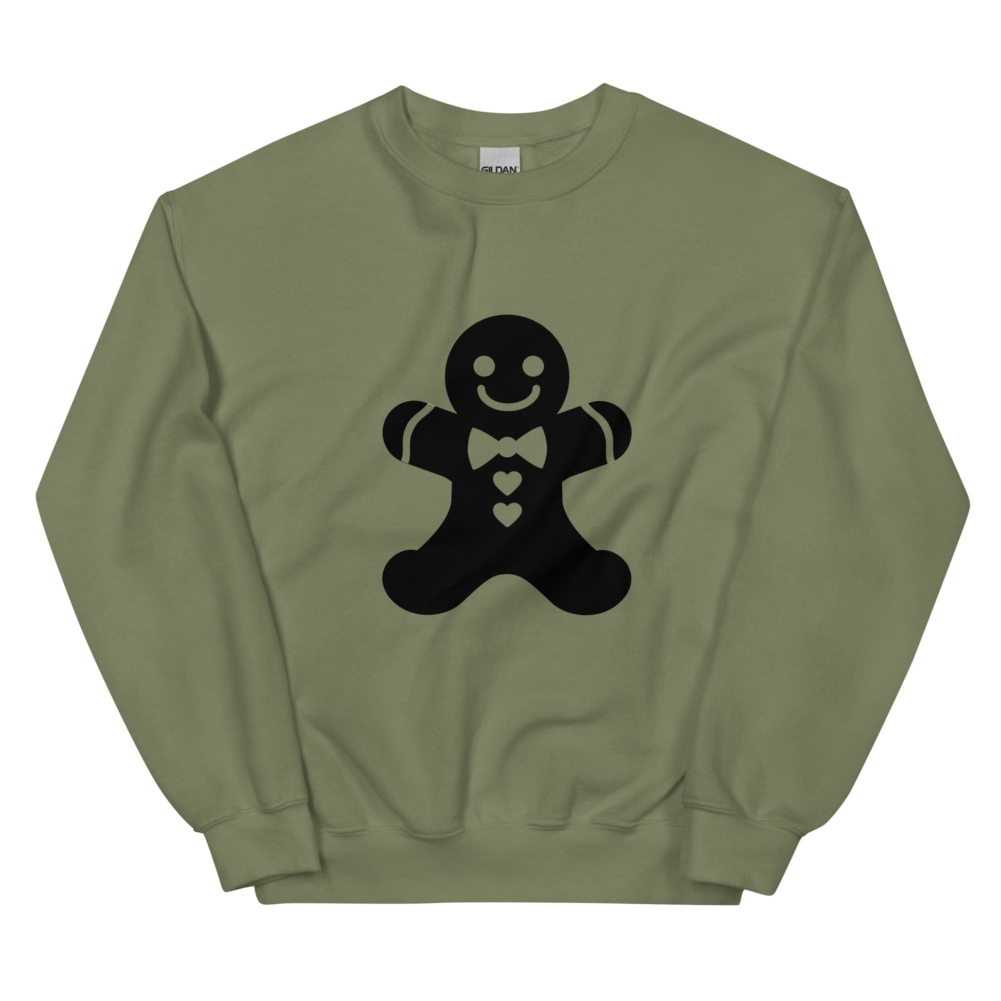 Military Red Minimalistic Christmas statement clothing sweatshirt with a black gingerbread man design.