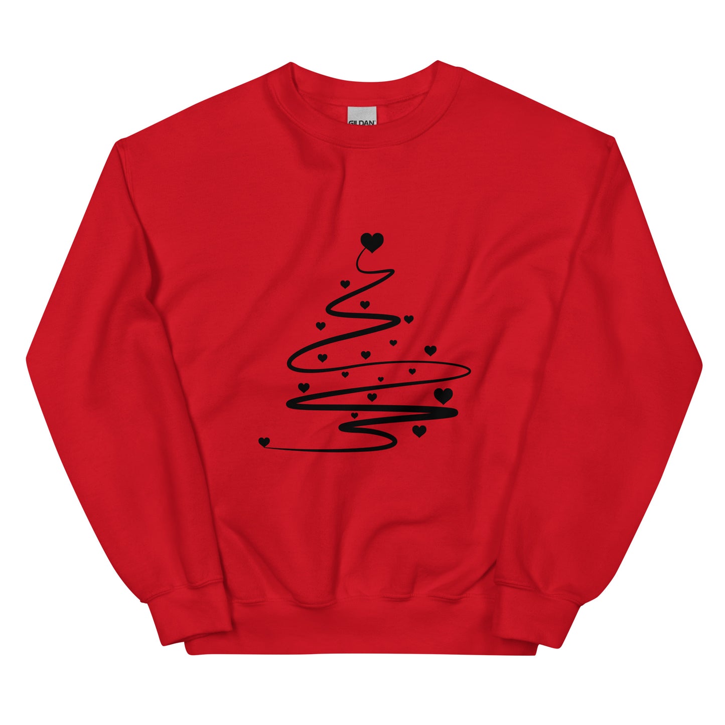 Red Minimalistic Christmas statement clothing sweatshirt with a black abstract Christmas tree design.