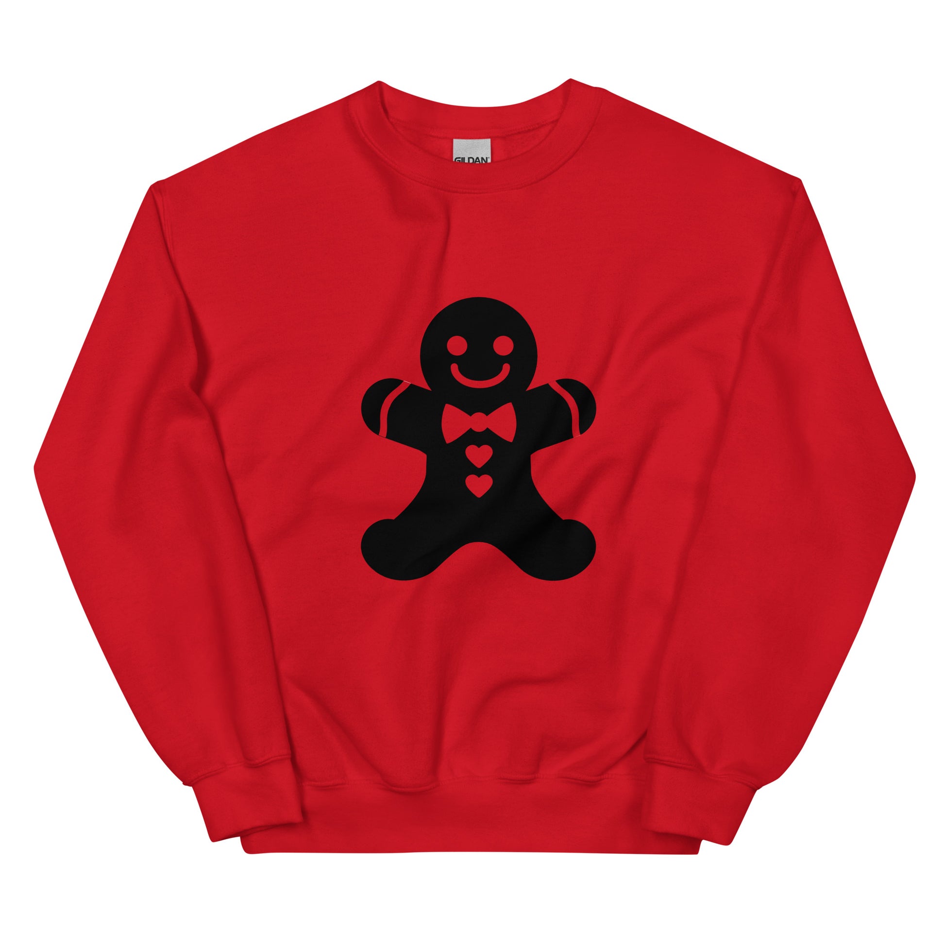 Red Minimalistic Christmas statement clothing sweatshirt with a black gingerbread man design.