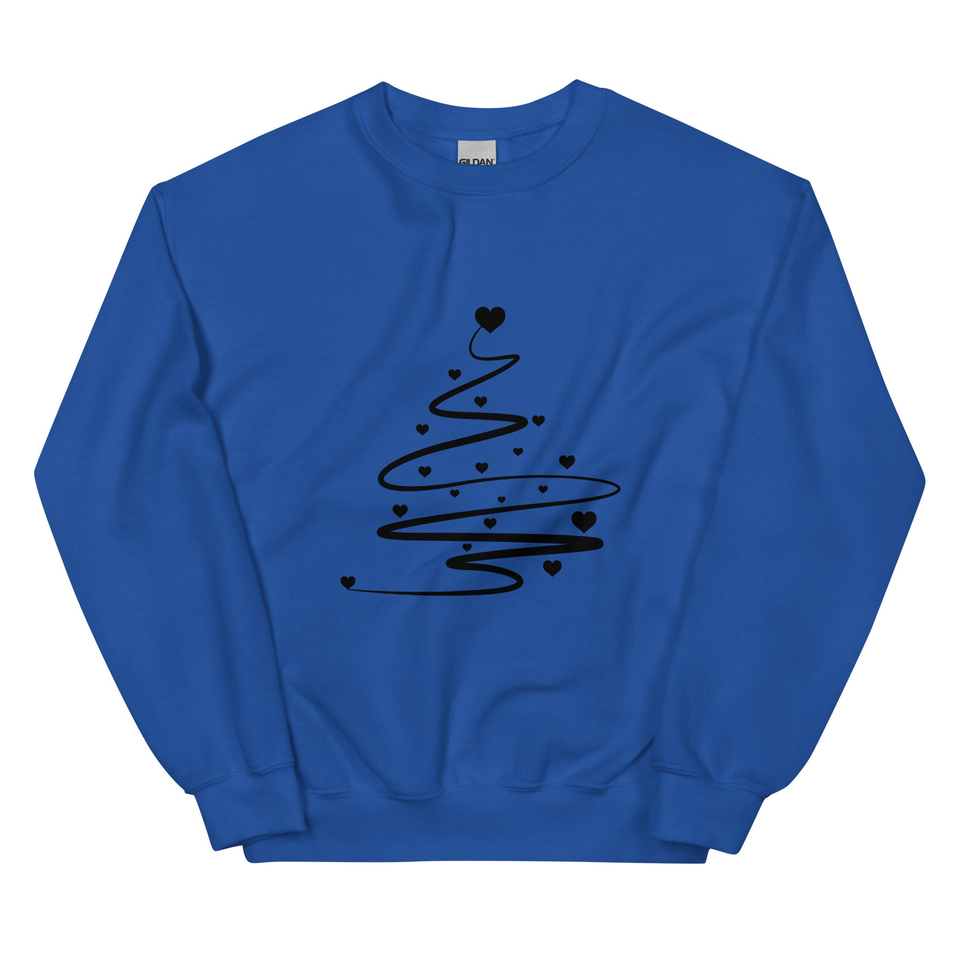 Royal Blue Minimalistic Christmas statement clothing sweatshirt with a black abstract Christmas tree design.