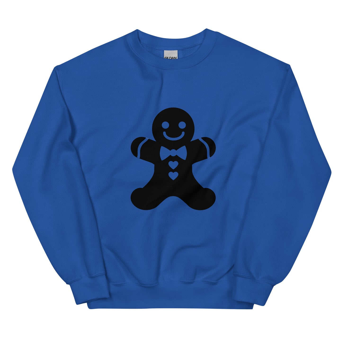 Indigo Blue Minimalistic Christmas statement clothing sweatshirt with a black gingerbread man design.