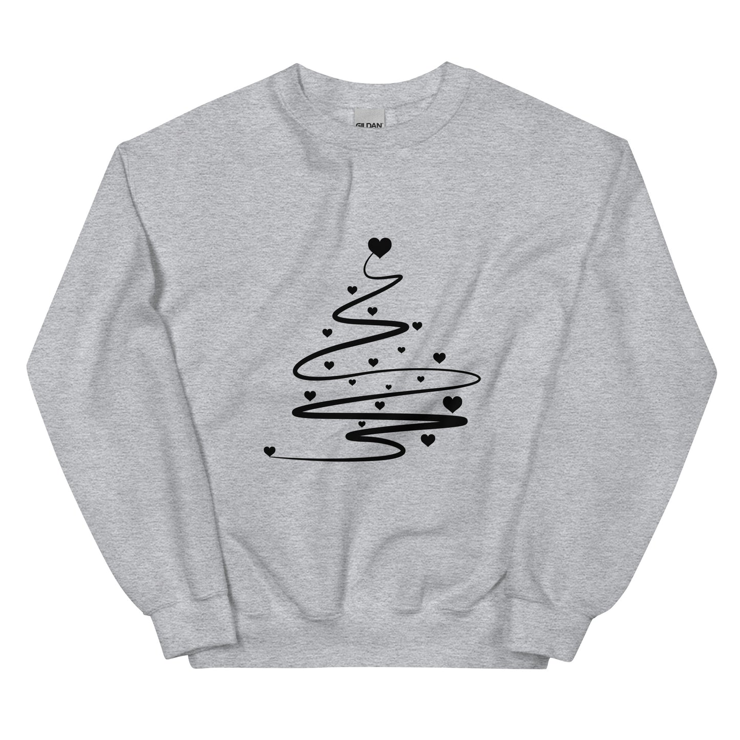 Sports Grey Minimalistic Christmas statement clothing sweatshirt with a black abstract Christmas tree design.