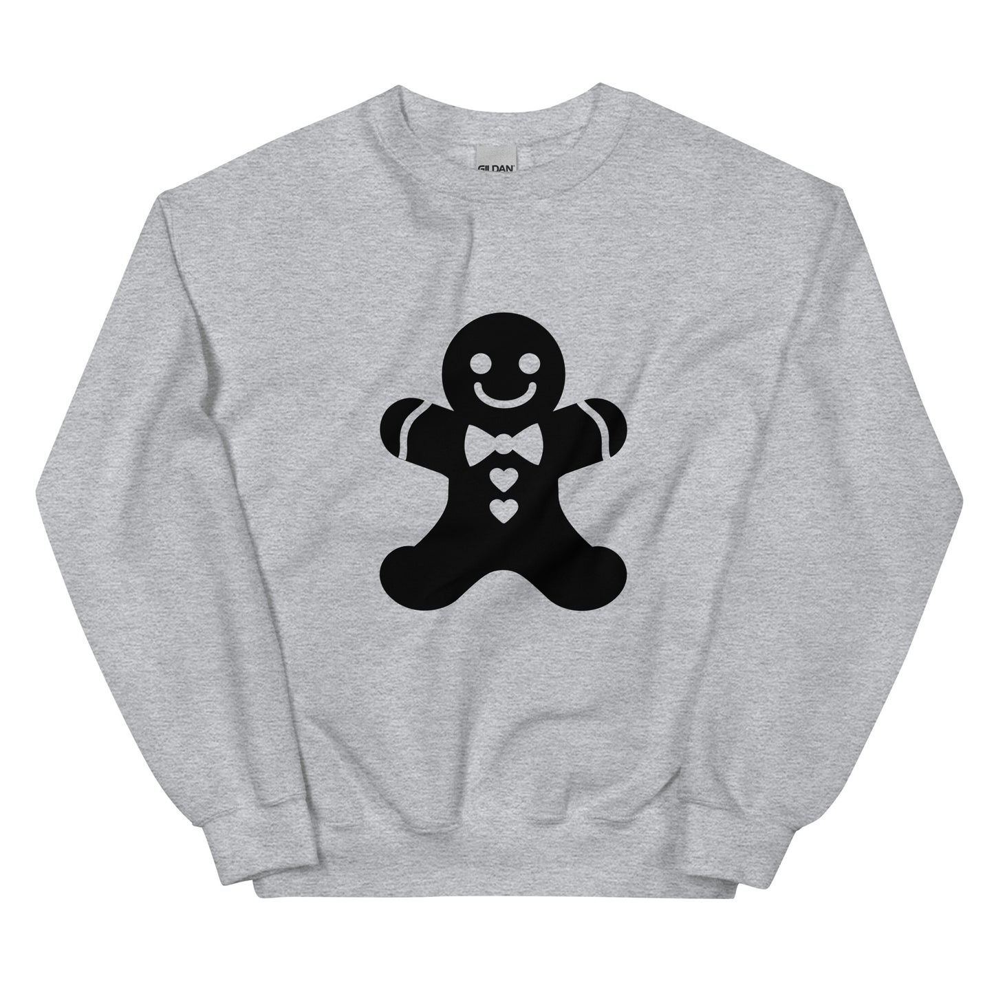 Sports Grey Minimalistic Christmas statement clothing sweatshirt with a black gingerbread man design.