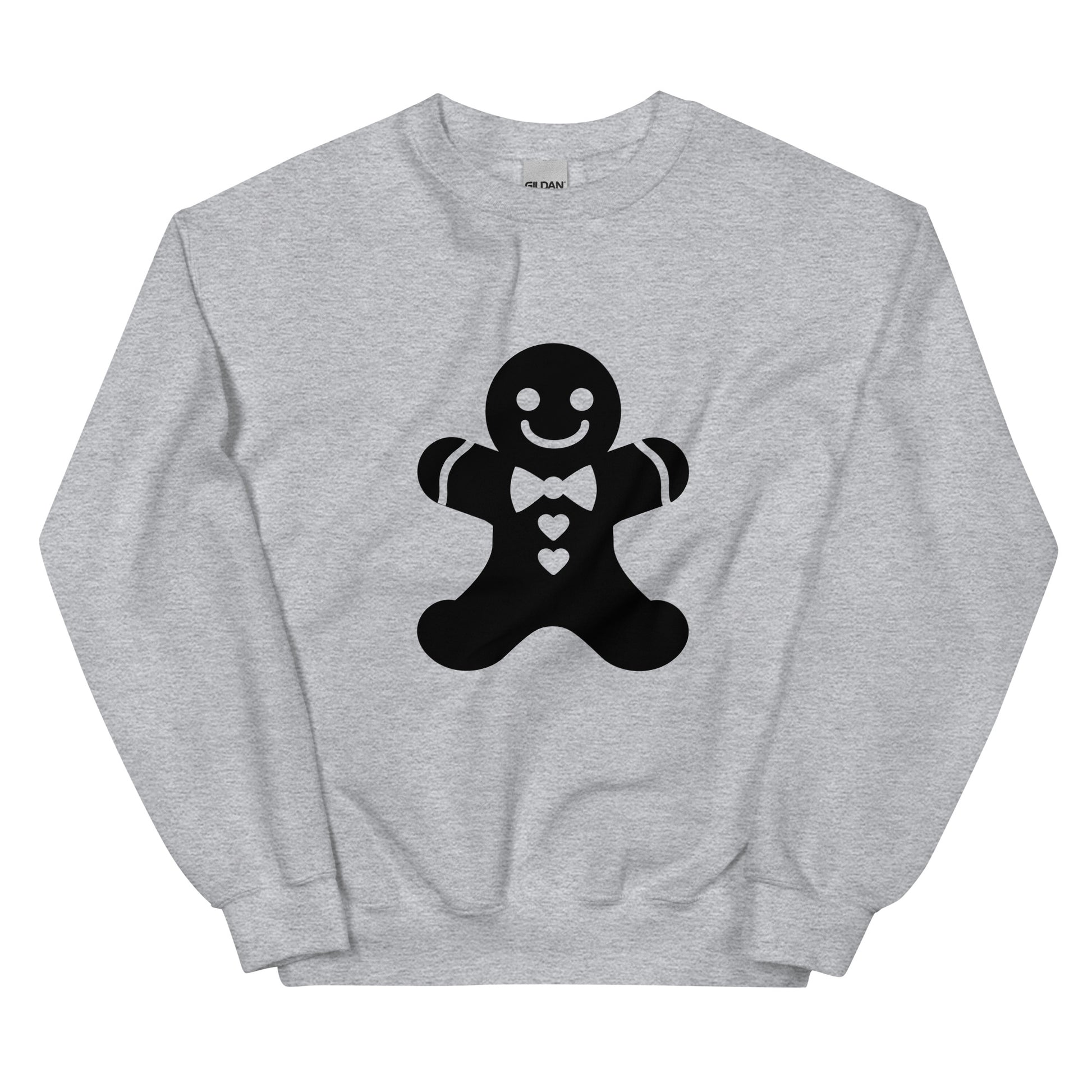 Sports Grey Minimalistic Christmas statement clothing sweatshirt with a black gingerbread man design.