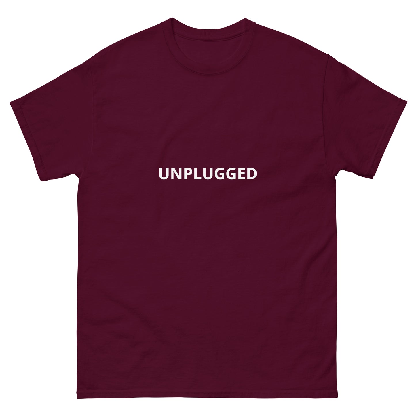 unplugged maroon tshirt