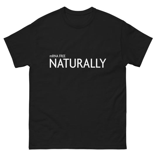 front black mRNA FREE T-shirt from Yebber, making a bold statement about natural choices – statement clothing for personal freedom advocates.