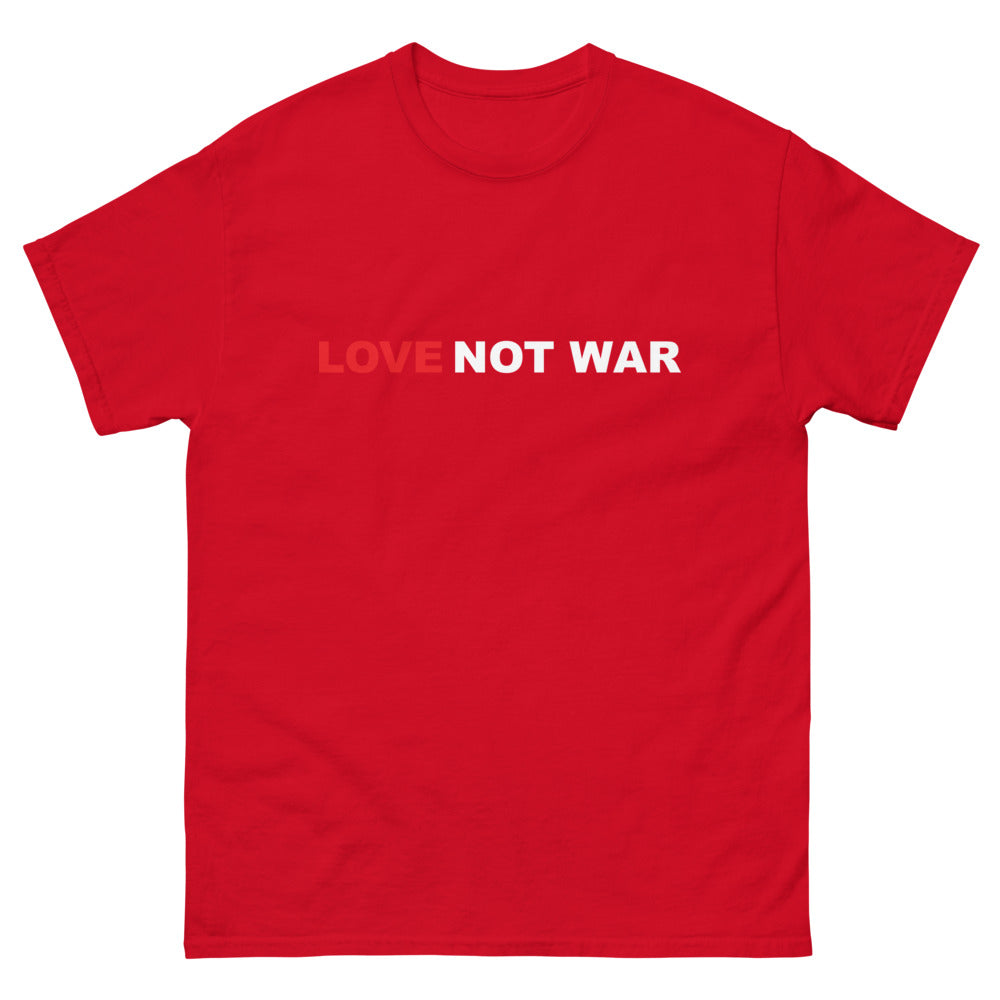 front red Love Not War T-shirt from Yebber, featuring a bold message promoting peace and unity – statement clothing for advocates of love over conflict.