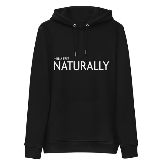 front black mRNA FREE Hoodie from Yebber, featuring bold typography symbolizing informed choice – statement clothing for independent thinkers.