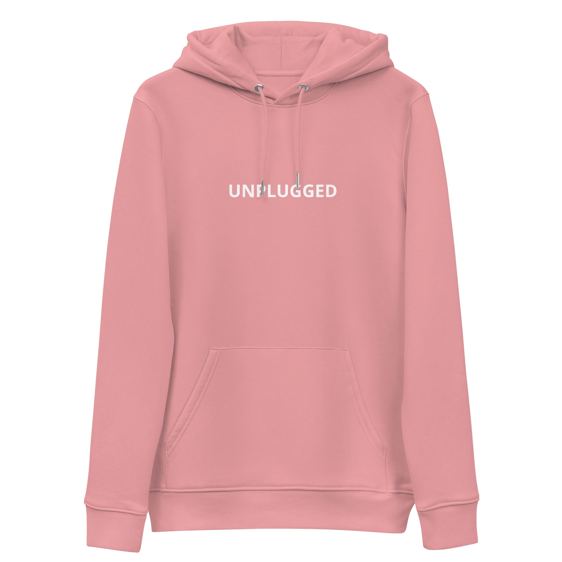 front pink Unplugged Hoodie from Yebber, symbolizing freedom from societal programming – statement clothing for independent thinkers.